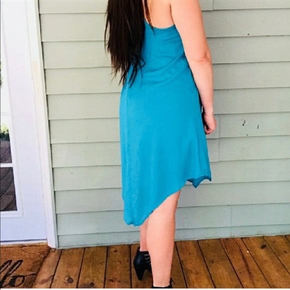 RELISTED Teal Asymmetrical Hem Dress - Picture 4 of 6